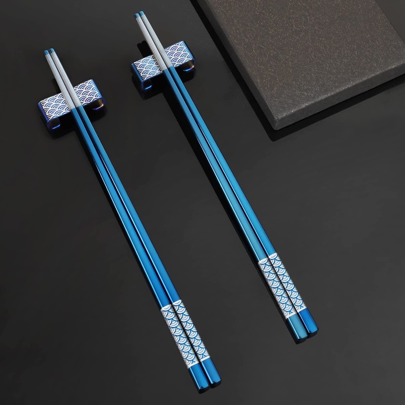 TiiCoo Reusable Titanium Plated Stainless Steel Chopsticks with Holder, Dishwasher