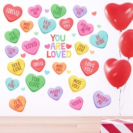 Mfault Valentines Day Colorful Love Hearts Wall Decals Stickers, You are Loved Romantic Words Decorations Kids Girl Teen Bedroom Art, Anniversary School Classroom Playroom Decor