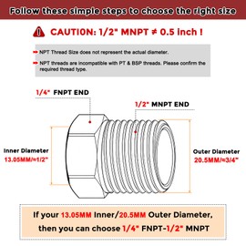 Kozelo Pack of 1, 1/2" Male NPT to 1/4" FeMale NPT Solid Brass Hex Bushing, Hose Fittings Adapter Threaded Reducer Heavy Duty for Pipe Leak Repair, Bathroom Remodel, Compression
