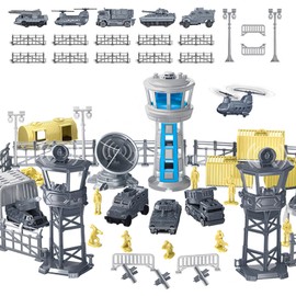 Frontoytall 28 PCS Military Base Toys Set Including Army Vehicles, Tanks, Aircraft, Army Men Action Figures, Watchtower and Military Combat Toys for Kids
