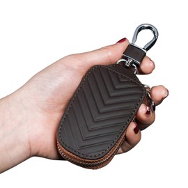Leather Car Key Fob Cover, Key Case for Keychain Car Key Chain Case Holder Auto Key Shell Unisex Mens Womens (Brown)