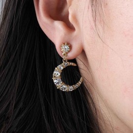 Aneneiceera Vintage Rhinestone Moon Dangle Earrings Gold Crystal Crescent Moon Earrings Cz Star Stud Earrings Celestial Moon Drop Earrings Jewelry for Women