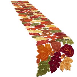 Simplebrand - Camino de mesa de otoño de 120 pulgadas de largo, bordado de hojas de arce bordadas, hojas de otoño, camino de mesa para Acción de Gracias, otoño u otoño, decoración de cosecha de otoño, 13 x 120 pulgadas