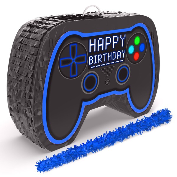 Blue Video Game Controller Pinata (Small Stick Included) 17.5”x11”x 3.7” Perfect for Birthday Gamer Parties, Party Decor, Gaming theme parties and other Decorations- By Jergrim