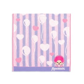 Monchhichi 59-0060070 Fusen Heart Towel Handkerchief, Pink, Full Fee Cotton, Cute, Approx. 9.8 x 9.8 inches (25 x 25 cm)