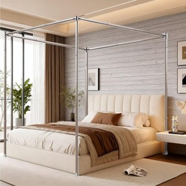 Canopy Bed Frame Queen Size, Thicken Stainless Steel Canopy Bed Frame, Bed Post Poles with Metal Connectors for Mosquito Curtains, Bedroom Decor