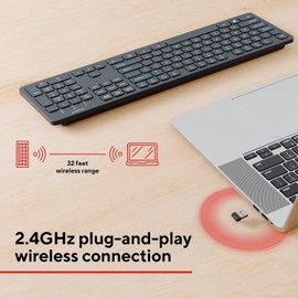 Staples TECH Slim Wireless Keyboard ST63015 – Full-Size 104-Key Compact Design, Quiet Scissor Keys, USB Wireless Dongle, Long Range (Black)
