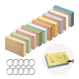 Huakaile 1000 Pieces Colored Index Cards, 3" x 5" Ruled Flash Cards with Ring, Double-Sided Lined Note Cards for School Study College to Do List Office (10 Colors)
