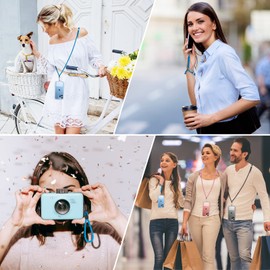 XLDLQU Cell Phone Lanyard, 1× Universal Crossbody Lanyard, 1× Adjustable Wrist Strap, 1× Finger Strap, 2× Key Rings and 3× Phone Patch Available for Most Mobile Phone (Black Blue)