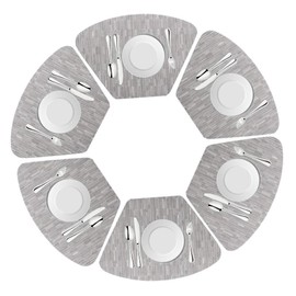DRASAWEE Round Table Placemats Set of 6 Wedge Washable Table mats for Kitchen Table,Heat Resistant Round Table (Silver Grey, Set of 6)