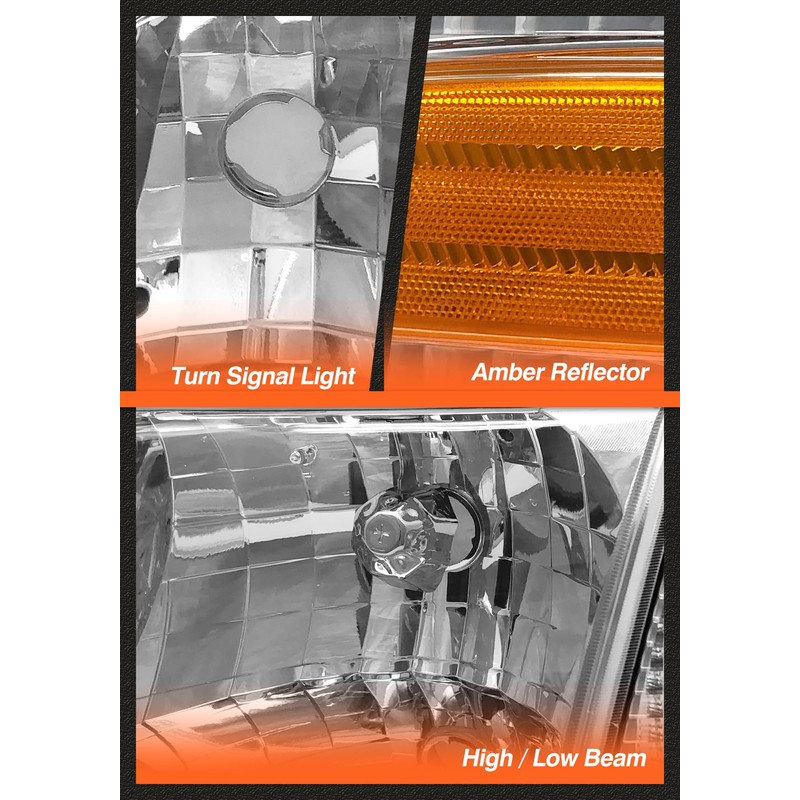 AXLAHA for 1998-2011 Ford Crown Victoria Headlights Chrome Pair