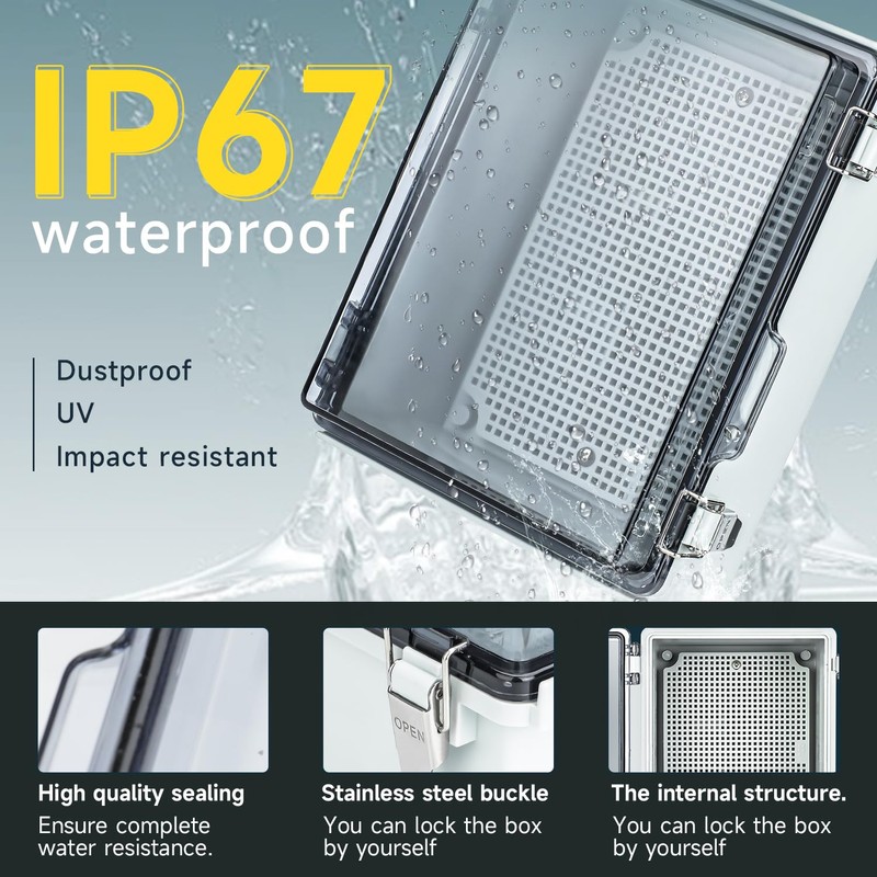 Large Waterproof Electrical Junction Box, IP67 Waterproof Clear ABS Plastic