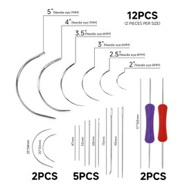 Pack of 12 Curved Needles, 2 Pieces Double Headed Crochet Hooks, 7 Pieces Multifunctional Needles, Sewing Needle Sets, Leather Needle Sets, Curved Sewing Needles