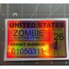 Egl USA Zombie Hunting License Holographic Sticker Permit Funny Decal