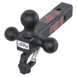 TOPTOW Trailer Hitch Tri-Ball Hitch with Hitch Balls & Beast Tow Hook Matte Black, Fits 2-inch Receiver