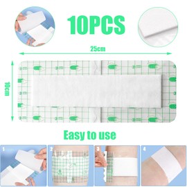 Wound Dressings Pads Waterproof Large,Wounds Dressing Pad Bandage for Shower,Individually Wrapped(10cmx25cm)