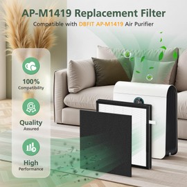 AP-M1419 Replacement Filter Compatible with DBFIT AP-M1419 Air Purifi-er, 2 Pack H13 True HEPA and Activated Carbon Filt-er + 4 Pack Pre-filter for Dust Pets Pollen Smoke, 2+4 Pack