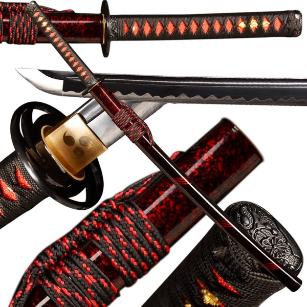 UWEN High Carbon Steel Handmade Sword,1095 High Carbon Steel, Katana Sword Japanese Full Tang 1095Carbon Steel,Hand Forged，Free Brocade Box and Sword Bag