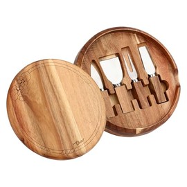 THUN - Set tagliere con coltelli formaggio - legno - Collezione Country Bloom - 25,1 X 25,1 X 4,3 CM