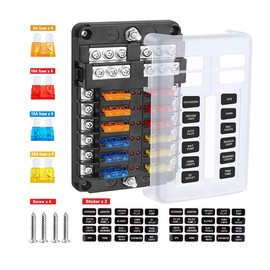Geloo 12 Way Fuse Box, Blade Fuse Block Holder with Negative Bus LED Indicator and Protection Cover for Car Boat Marine Truck SUV Yacht RV