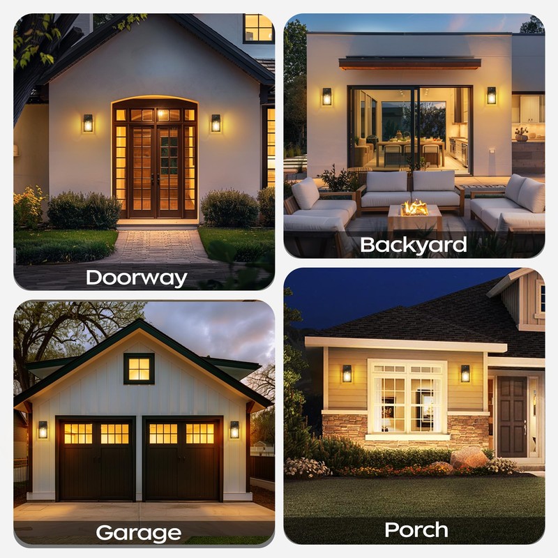 WIHTU Dusk to Dawn Outdoor Lighting Fixtures, Black Exterior Front