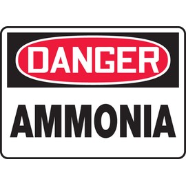 Accuform MCHL087VS Sign, Legend "Danger Ammonia", 7" Length x 10" Width x 0.004" Thickness, Adhesive Vinyl, 7" x 10", Red/Black on White