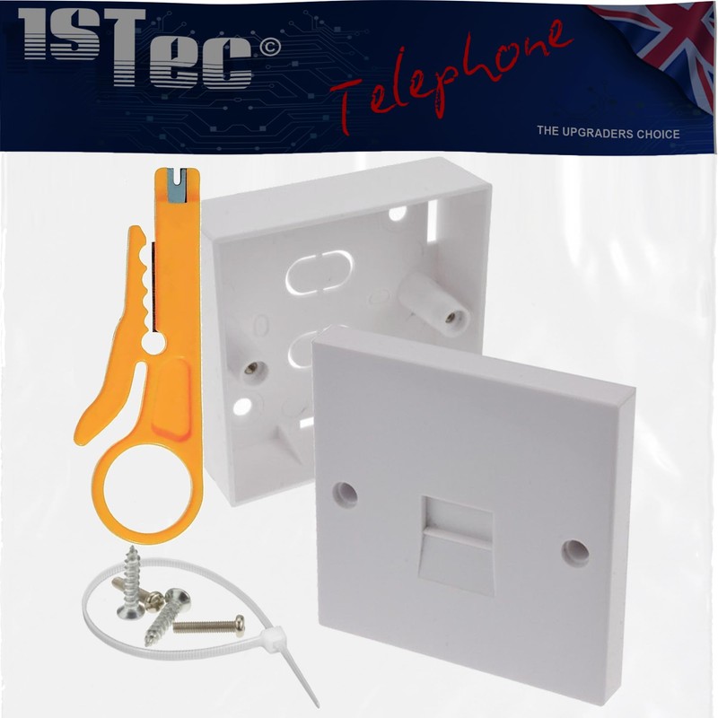 1STec 2/3a Surface Mount Telephone Extension Socket + Backbox +