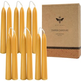 Natural Beeswax Taper Candles, DEYBBY Smokeless and Dripless Beeswax Candles, Hrs Burn Time, Nontoxic, 6 inch, 12 Pack