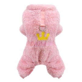 Izefia Dog Sweater Dog Clothes Fleece Dog Woolen Sweater Winter Warm Sweat Shirt 4 Legs Jumpsuit Pajamas Crown Princess Dog Sweater for Small Dog Medium Dog Cat Pink M