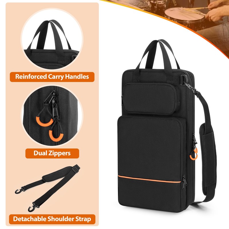 Damero 600D Drum Stick Storage Bag with Adjustable Shoulder Strap