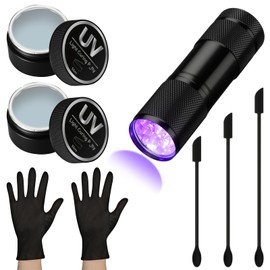 Hortsun 16 Pcs UV Light Curing Putty Kit for 3D Prints and Models Include Rechargeable 395nm UV Flashlight Light Disposable Gloves Silicone Applicator for Crafts Model Repairs, Fast Curing in Seconds
