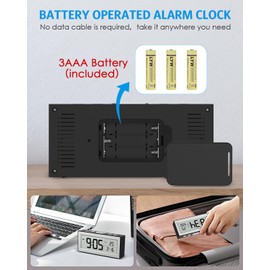 AMIR Night Light Digital Alarm Clock, Battery Operated Clock with Temperature Date, Large LCD Screen Desk Clock for Bedroom,Office,Travel (Batteries Included)