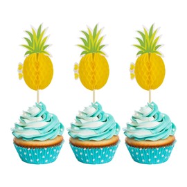 24 piezas Luau 3D Piña Cupcake Toppers Tropical Piña Hoja Aloha Cupcake Púas para Verano Hawaiano Luau Tema Tropical Baby Shower Cumpleaños Boda Fiesta Decoración de Pasteles Suministros
