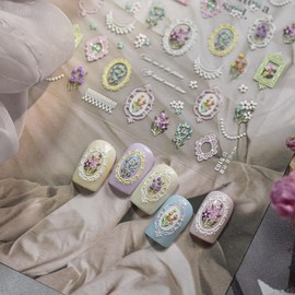 CharmeFleur Vintage Blumen Rahmen Nagelaufkleber 5D Relief Blumen Nageldesigns 3D Selbstklebende Gänseblümchen Nägel Zubehör Tulpenstrauß Nagelbilder Sommer Nagelkunst