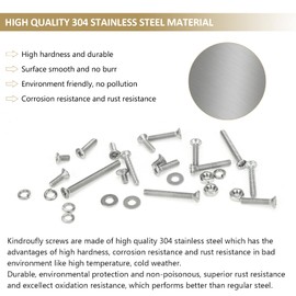 Kindroufly 562 Pieces M2.5 x 4/6 /8/10 /12/16 /20mm Phillips Countersunk Head Machine Screws Nuts Washers Assortment Kit, 304 Stainless Steel, Fully Machine Thread