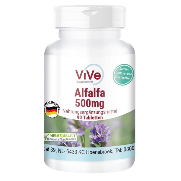 Alfalfa – 90 Tablets – 4x Concentrated Medicago Sativa Extract – No Additives – High Dose and Vegan Quality from Germany ViVe Supplements