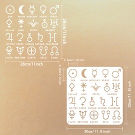 FINGERINSPIRE Planet Symbols Stencil for Painting 11.8x11.8 inch Large Sun Moon Symbols Words Drawing Template Mercury Venus Mars Symbol Painting Stencil Fantasy Theme Template for Wall Floor Decor
