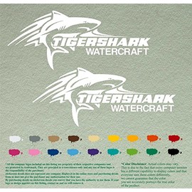 Pair of Tigershark Watercraft Tiger Shark Boats Compatible Replacement Decals Vinyl Stickers Boat Outboard Motor Set of 2 (18", White 010)