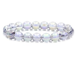 Keleny White Aqua Aura Clear Quartz Crystal Man Women Stretch Bracelet 10mm Round Beads Rock Jasper 7 Inch