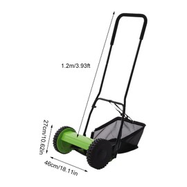 Manual Lawn Mower, 18 Inch 5 Blade Push Reel Lawn Mower with Grass Catcher Green Walk Behind Grass Catcher for Sidewalks, Park Greenings, Factory Greenings, Meadow Forests, Residential Villages
