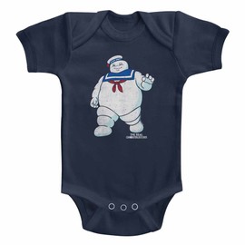 The Real Ghostbusters TV Series Mr Stay Puft 2 Solid Infant Baby Romper Snapsuit Navy