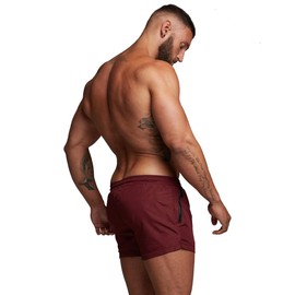 TONLEN Mens Swimwear Sports Shorts Swim Trunks with Zipper Pockets (US, Alpha, Small, Regular, Regular, Red)