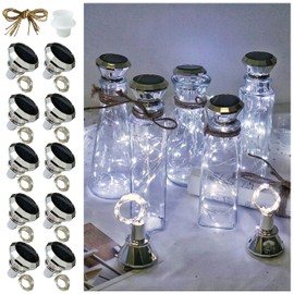 Luces solares para botellas de vino, paquete de 10 luces de corcho de diamante, 20 luces LED impermeables para exteriores, para jardín, boda, patio (blanco frío)
