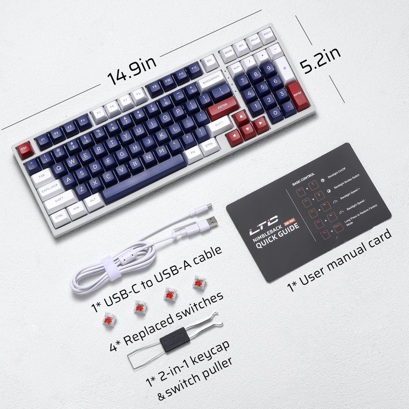 LTC NB981 Nimbleback 98 Keys Wired Mechanical Keyboard, 96% Gaming