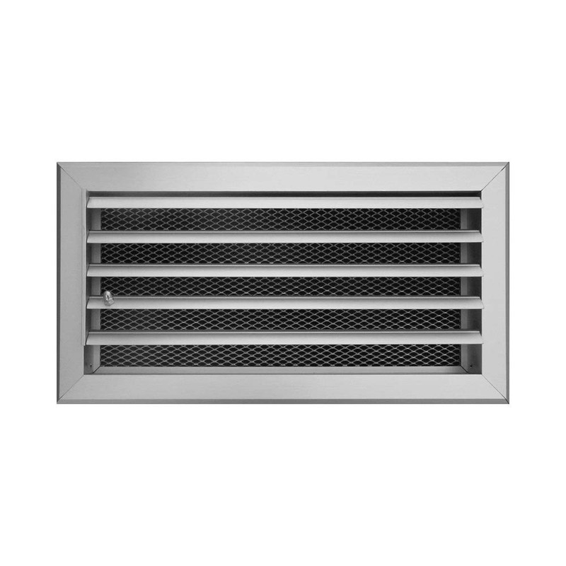 Aluminium ventilation grille with curved slats that are all moved