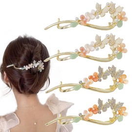 4PCS New Rhinestone One Word Hair Clips French Banana Clip Simple Retro Style Flower Hair Clip Non Slip Elegant Hair Claw French Style Twist Hair Barrette Non Slip Jaw Hair Claws Hair Accessories