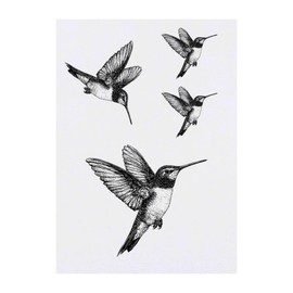 4 x 'Hummingbird in Flight' Temporary Tattoos - Water Resistant, Skin-Safe, Non-Toxic Transfers, Mixed Sizes (TO00082186)
