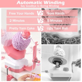 Electric Wool Roller, 10 oz Capacity Yarn Winder, Electric, Hands-Free Automatic Ball Winder with Continuously Adjustable for Crochet, Knitting, Sewing, Pink