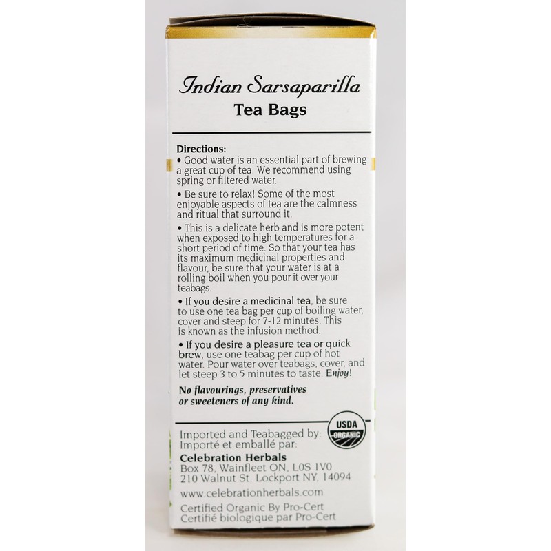 Celebration Herbals Organic Sarsaparilla Root Tea Bags 24 Count
