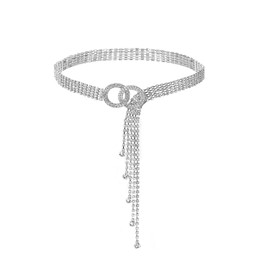 VueLux Damen Taillengürtel Kristall Schlanke Taillenkette Verstellbarer O Ring Bundgürtel Kettengürtel für Jeans Kleider (105cm)